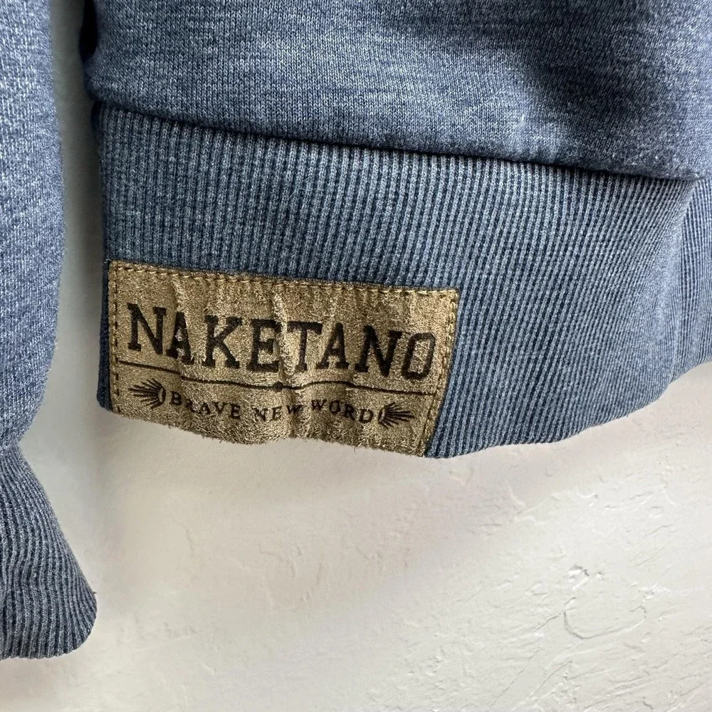 Naketano Hoodie Womens Medium Blue Schnizzel‎ Dizzel Popizzel Cowl Neck Pullover